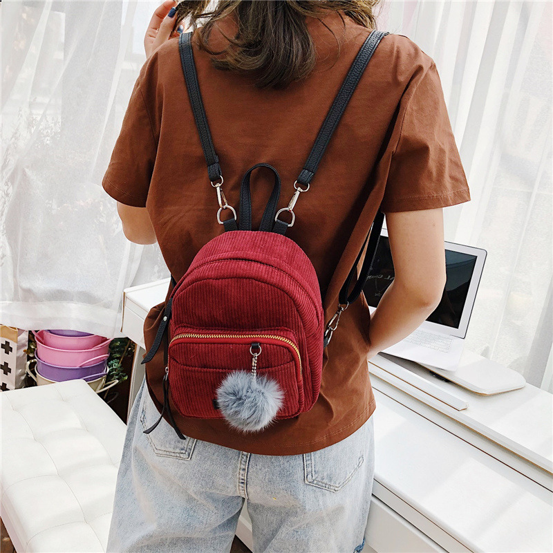 Korean style corduroy mini retro small backpack women's new fashion all-match solid color small bag student schoolbag