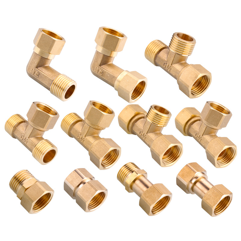 All copper thickened Union tee joint water pipe gas pipe 4 points copper joint fittings inner wire outer wire Union tee
