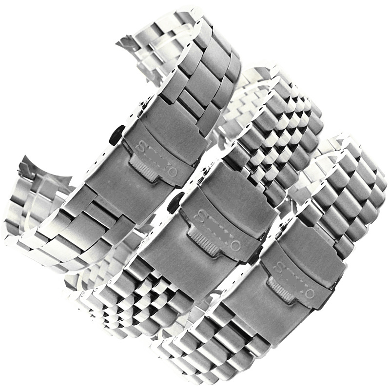 Fine SKX009 series steel belt solid stainless steel strap five beads diving cow ring steel watch chain 20 22mm accessories