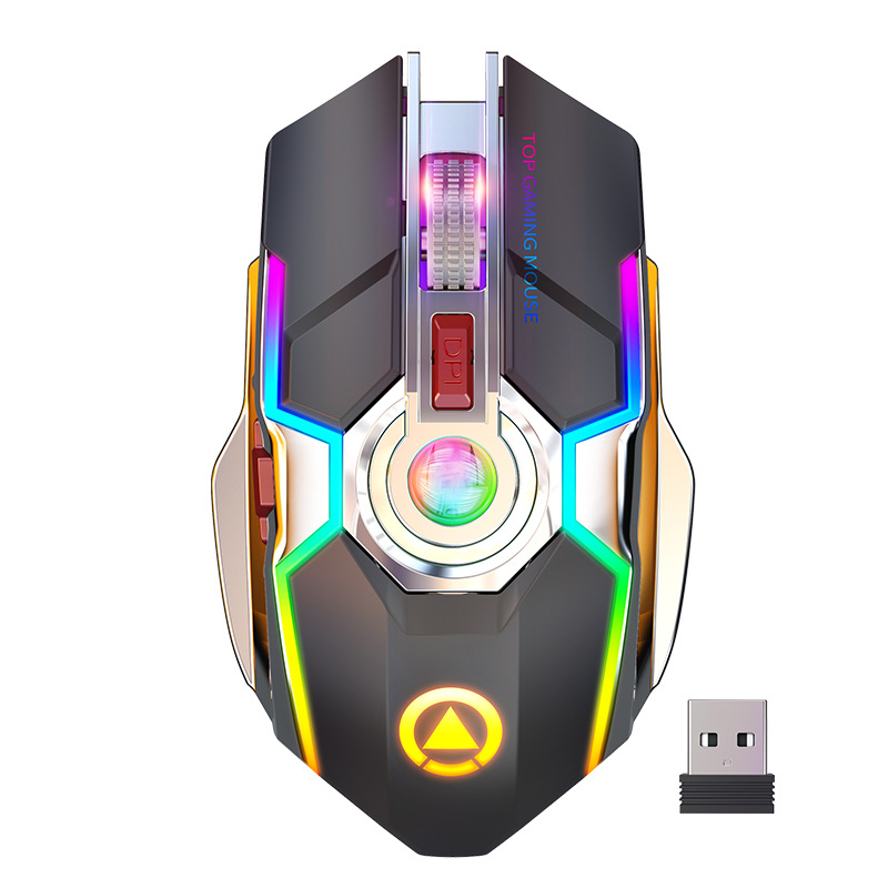 Silver carving A5 wireless mouse charging game RGB luminous mute computer accessories cross-border Amazon factory private model