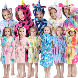 New Children's Christmas Bathrobe Tianma Winter Baby Nightgown Flannel Long Sleeve Pajamas Boys and Girls Home Clothes