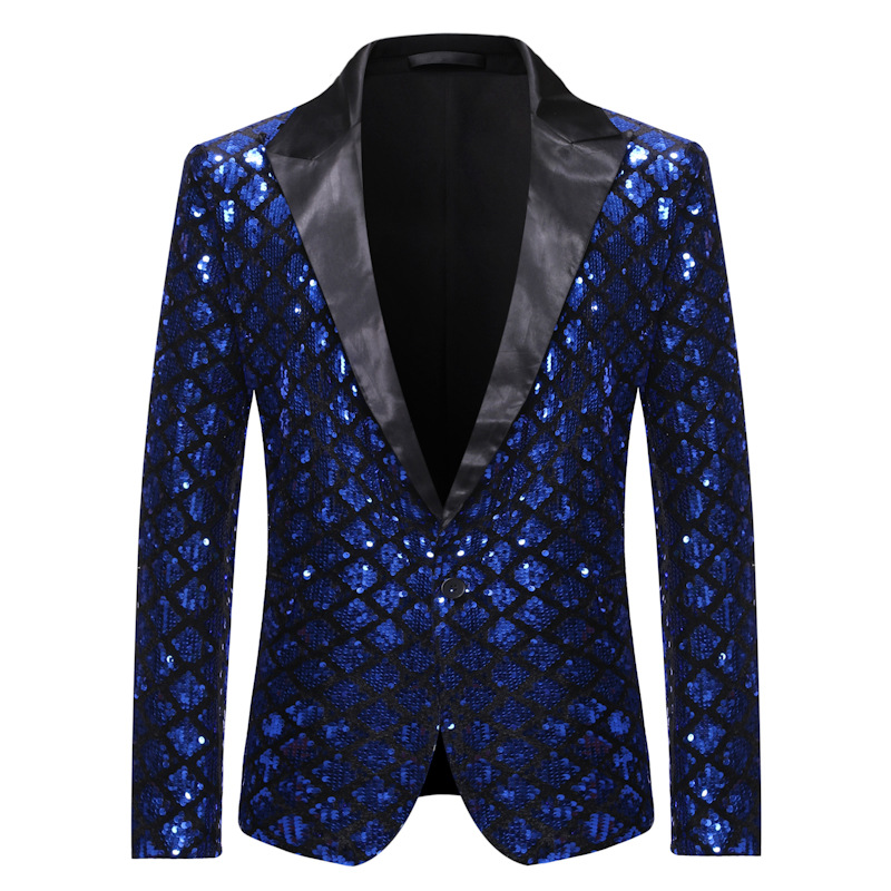 Autumn and winter men's European size polo collar suit stage banquet host party diamond sequined dress ZT-X45