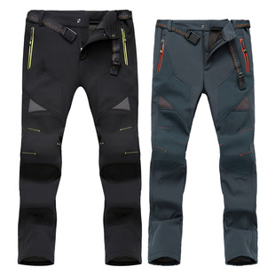 Men's winter fleece-lined thickened waterproof windproof plus size slim-fit warm fleece soft shell outdoor hiking pants for women