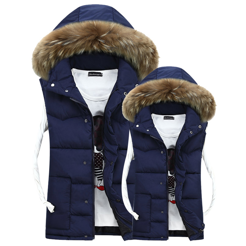 Men's casual foreign trade big fur collar lovers winter warm thick down cotton vest wholesale a generation of hair