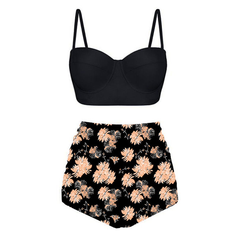 2019 New European and American Sexy High Waist Printed bikini Foreign Trade Swimsuit Tankini bikini Conservative Swimsuit