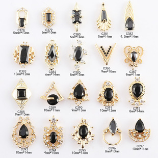 Popular black zircon nail jewelry color-preserving real gold super shiny astringent ins style light luxury nail stickers zircon Black Diamond