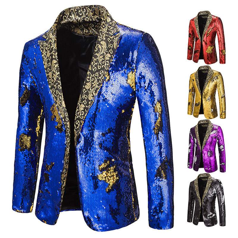 Two-color sequin suit stage performance suit nightclub bar DJ singer host jacket suit XZ61