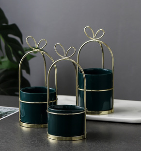 ins Iron Fleshy Flower Pot Simple Nordic Vase Iron Stand Flower Stand Ceramic Hydroponic Flower Pot Green Planting Gold Plated Flower Pot
