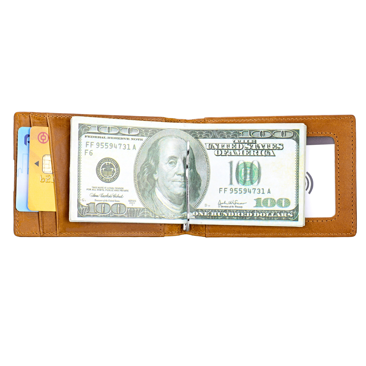 Factory spot RFID Crazy Horse leather gold clip European and American short wallet ultra-thin dollar leather mini small card bag