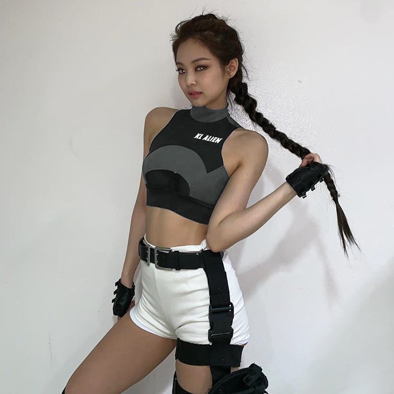 Europe and the United States cross-border foreign trade 2023 AliExpress Spring New Women's Printing stitching sexy hollow sports vest