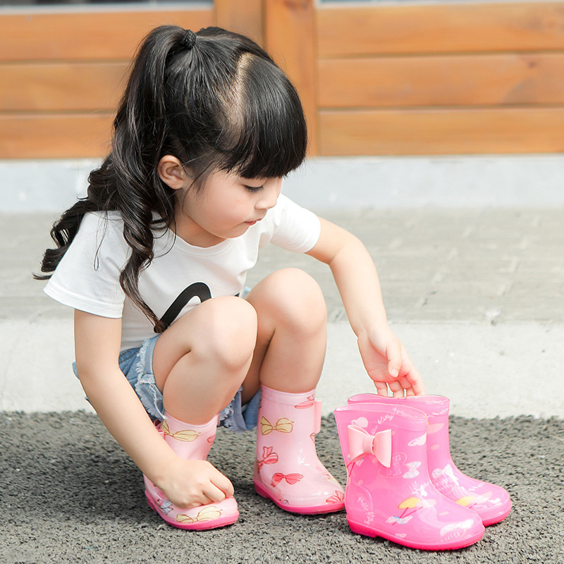 Star-chasing foot small flower cloth bow export Japan and South Korea fashion Children's rain boots baby rain boots girls a generation of hair