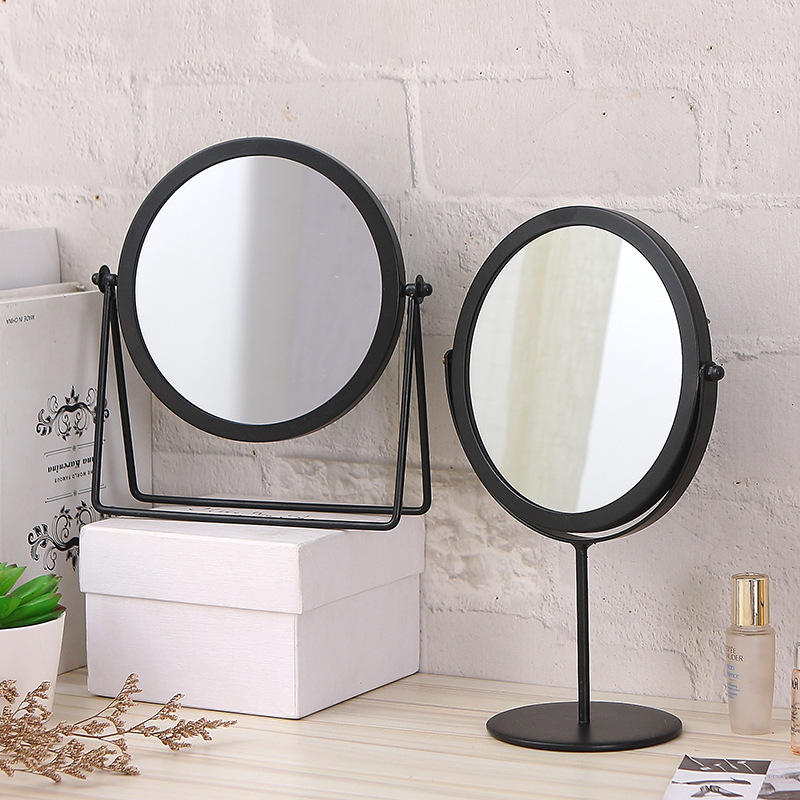 Wholesale ins desktop wrought iron metal vanity mirror stand tall round small mirror erect desktop cosmetic mirror