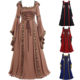 2024wish Foreign Trade European and American Medieval Retro Hooded Dress Square Neck Lace-up Horn Sleeve Large Dress