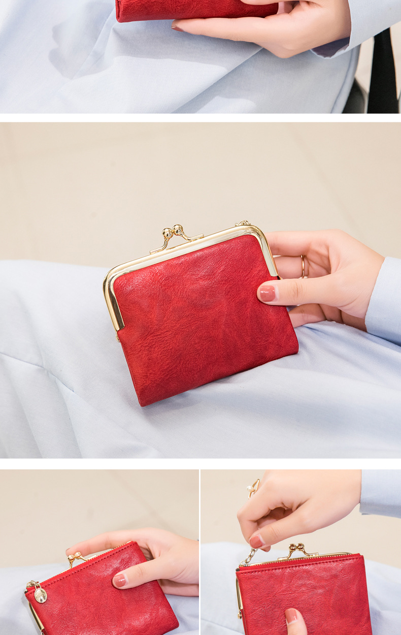 Xiangyin Leder-Kurzgeldbörse für Damen 2023 Neue Clip-Münzbörse Retro Multifunktionale Faltbrieftasche Kartenhalter für Damen_voghion.com
