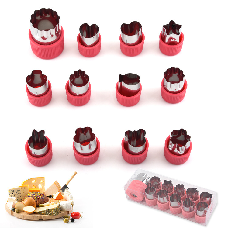 Factory Direct Sales 12-Piece Stainless Steel Flower Shaped Vegetable Fruit Chopping Mold, Customizable