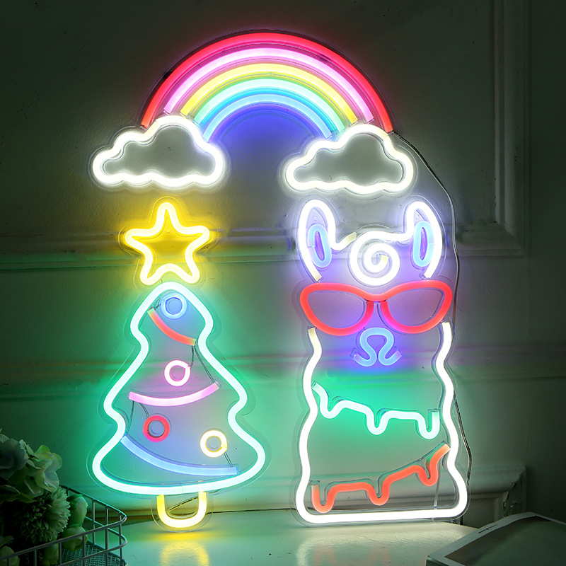 LED neon acrylic backboard rainbow clouds pineapple banana game room bedroom decoration night light