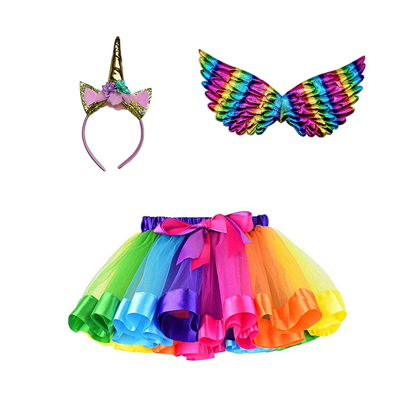 Unicorn headband wings princess dress suit children's Christmas birthday party headwear angel wings skirt