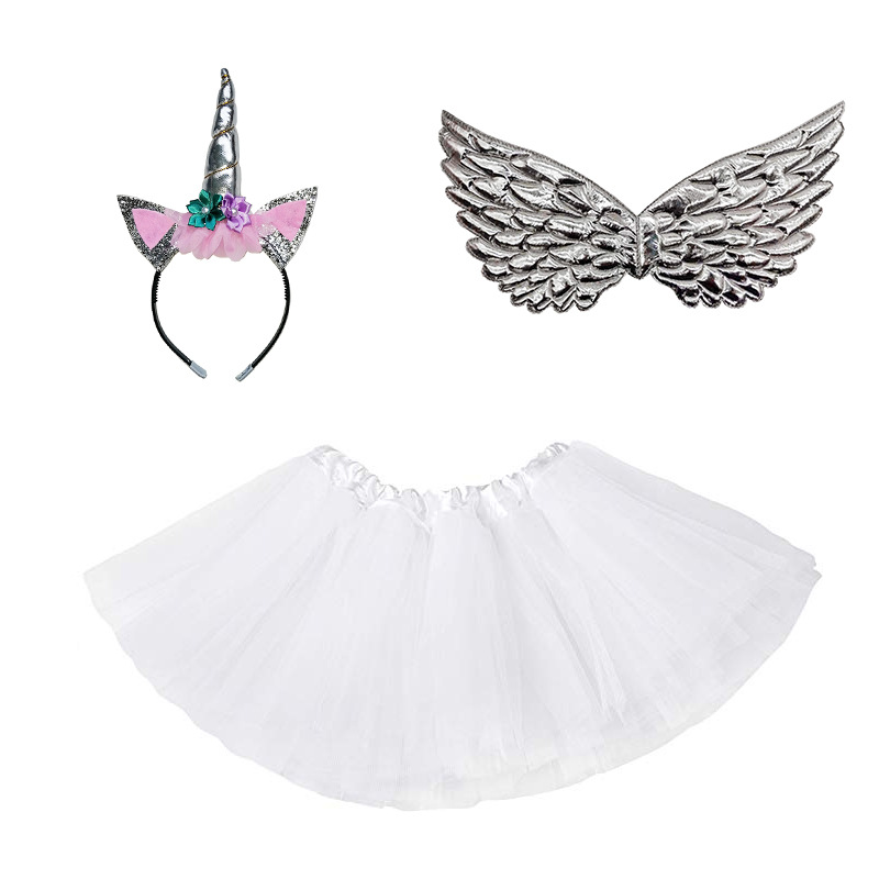 Unicorn headband wings princess dress suit children's Christmas birthday party headwear angel wings skirt
