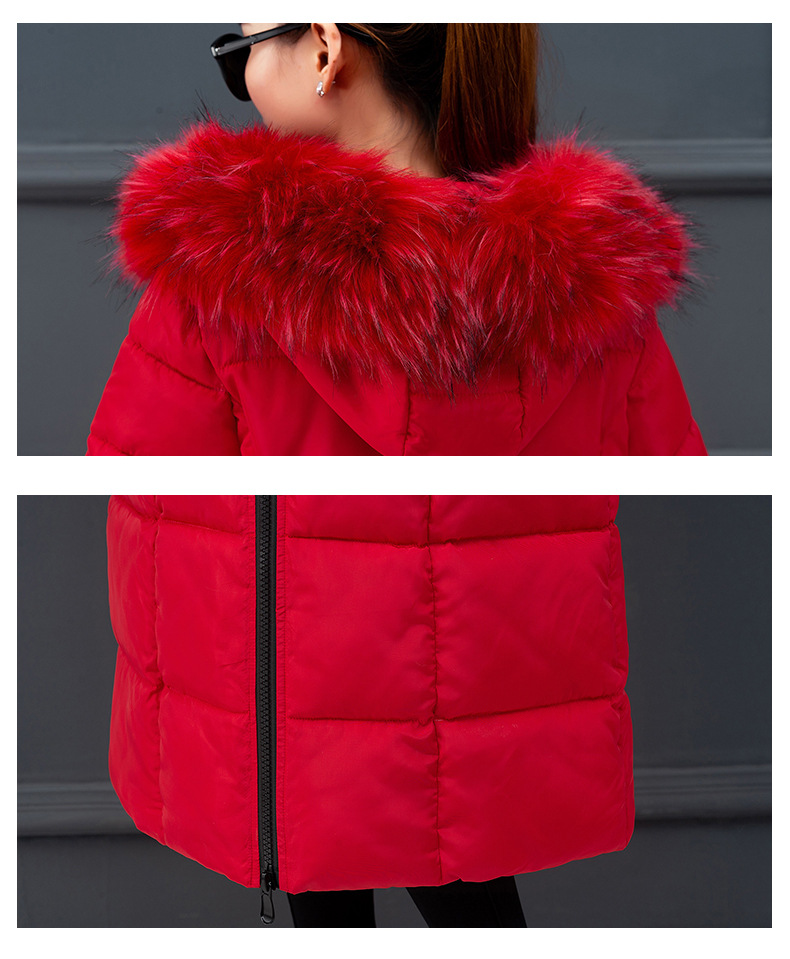 Cotton women autumn and winter New Korean version of the extended knee Warm jacket cotton suit female plus size loose solid color fur collar cotton jack_voghion.com