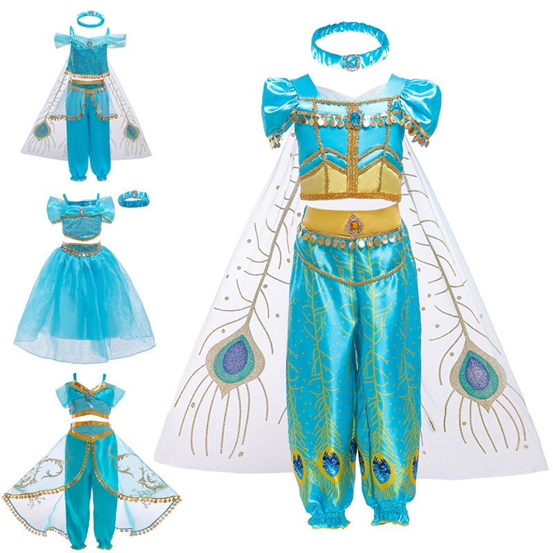 European and American children's cosplay costume Halloween Allah Ding Princess Jasmine sequined top + culottes 2-piece set