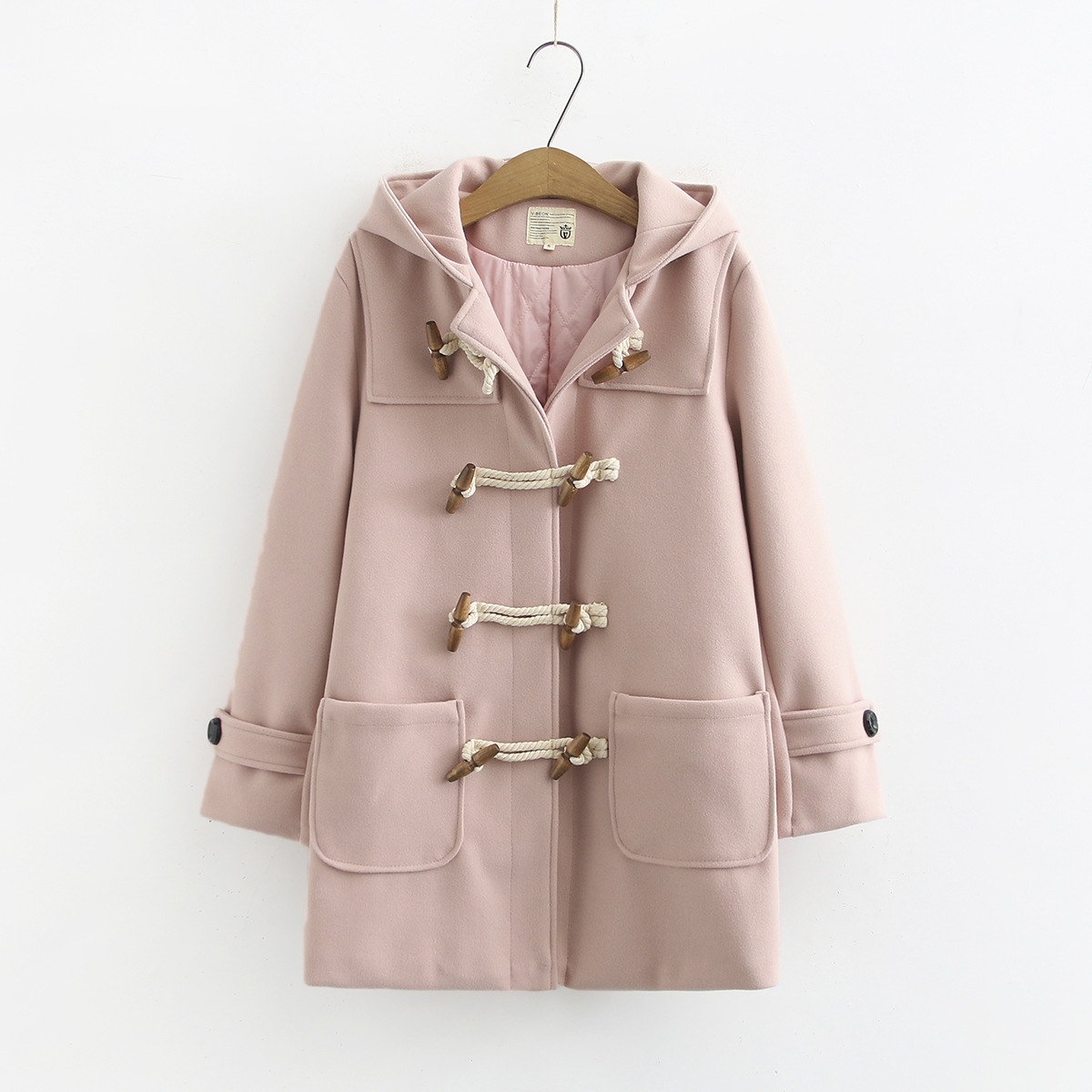 Cappotto di lana con bottoni in legno doppio da donna, autunno e inverno, nuovo stile coreano, piccolo cappotto di lana di media lunghezza S29810_voghion.com