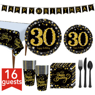 Cross-border New Explosions Black Gold Pink Gold 30-year-old 40-year-old 50-year-old 60-year-old 70-year-old 80-year-old Birthday Party Set Decoration