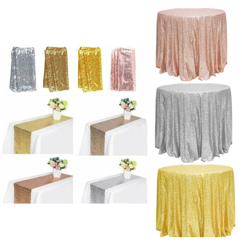 Golden sequins tablecloth tablecloth color rose gold high density 30*275cm cross-border wedding party decoration round tablecloth