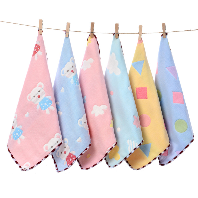 Factory wholesale cotton six-layer gauze lock edge small square 26*26cm kindergarten baby saliva towel
