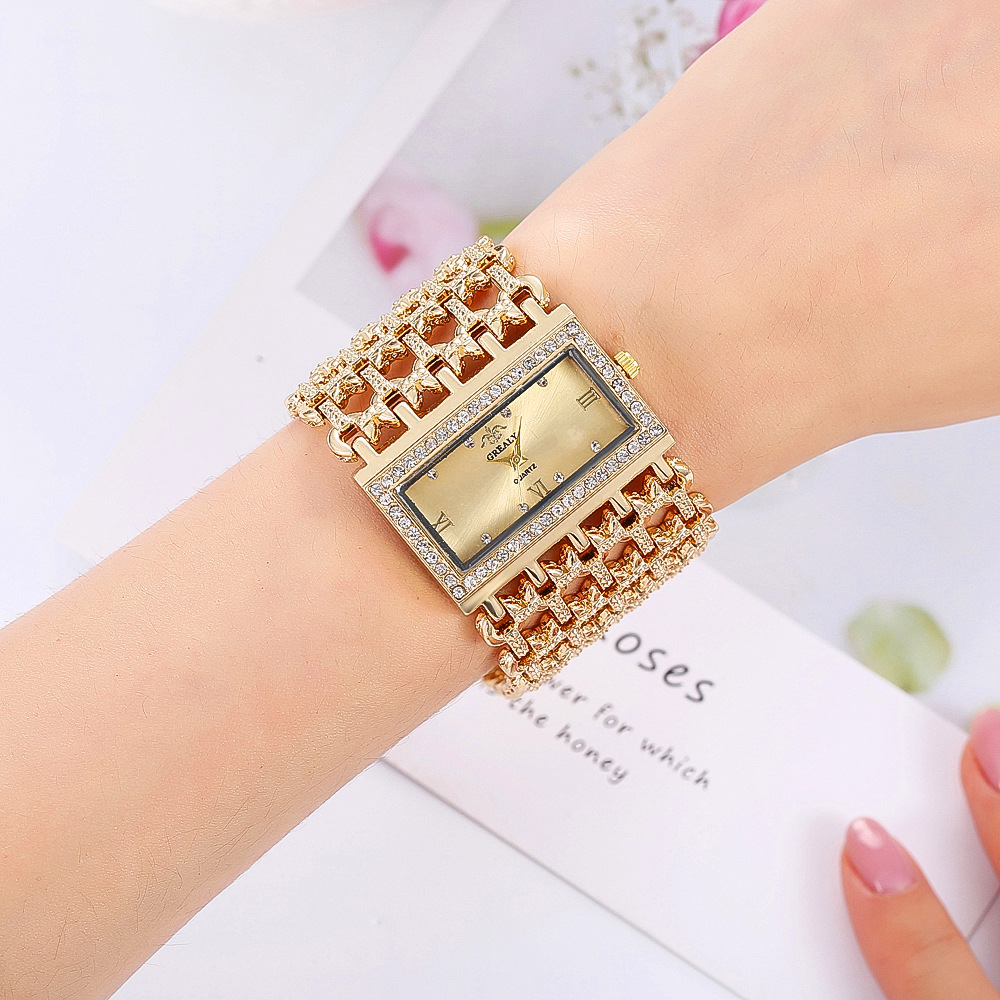 Personalized Square Case Large Strap Fashion Bracelet Quartz Watch Women's, Full Diamond Women's Set Watch