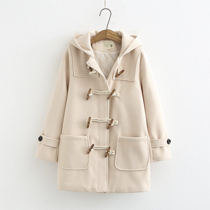 Cappotto di lana con bottoni in legno doppio da donna, autunno e inverno, nuovo stile coreano, piccolo cappotto di lana di media lunghezza S29810_voghion.com