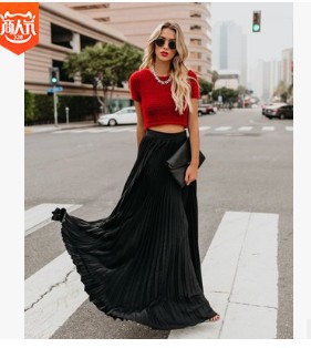 Summer 2021 new European and American style plus size mid-high waist pleated skirt women's large swing long skirt pleated long skirt