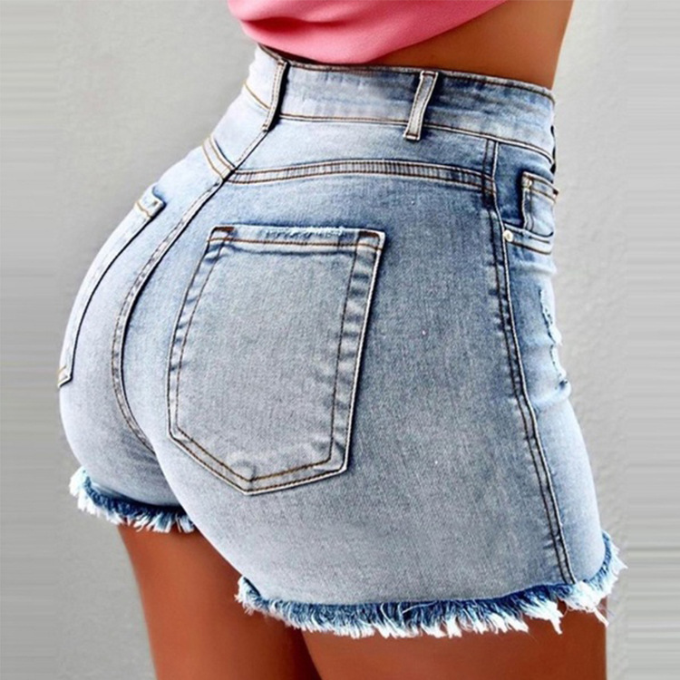 Spot direct purchase wish Amazon eBay washed women's denim shorts tassel hole high waist shorts women