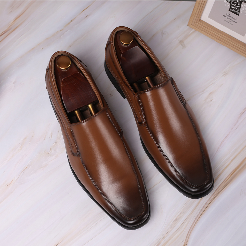 HPIOPL Leather Shoes Men's Color-polished Men's Shoes Slip-on Men's Leather Shoes Small Square-toed Japanese Men's Leather Shoes