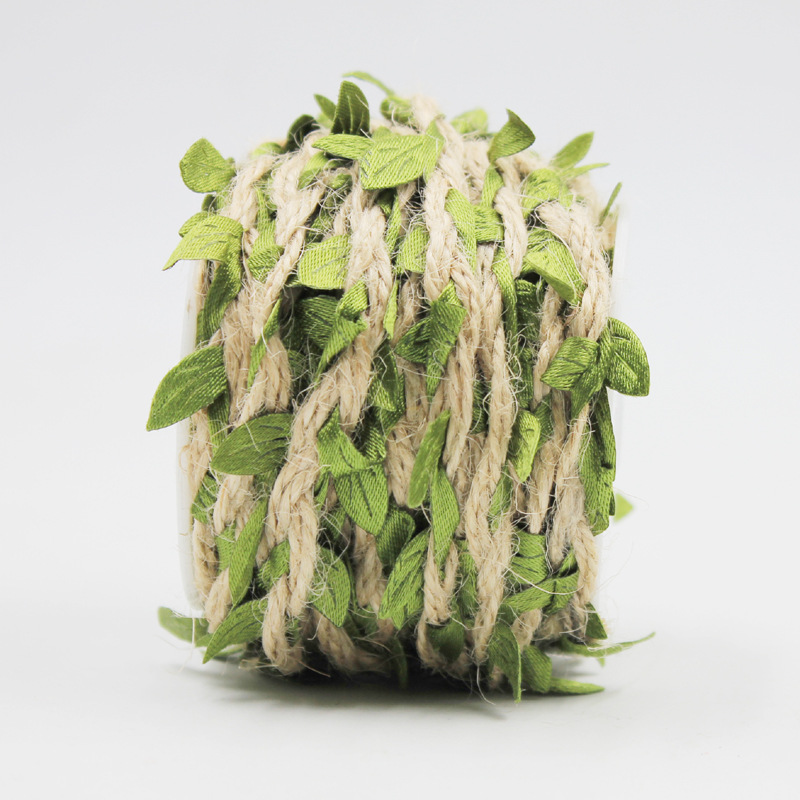 Factory supply 10m Forest diy decorative gardening with leaves paper rope flowers decorative vase green leaf hemp rope