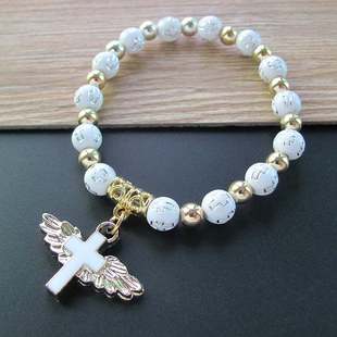 Etsy cross mirror hot-selling gilded acrylic cross bead bracelet drop oil Angel cross rosary beads bracelet