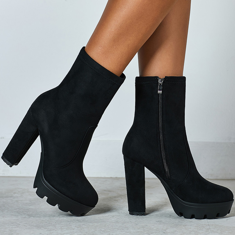 2019 AliExpress Foreign Trade New Women's Shoes European and American Large Size Martins Thick High Heel Thick Bottom Women's Short Boots yxb157-1