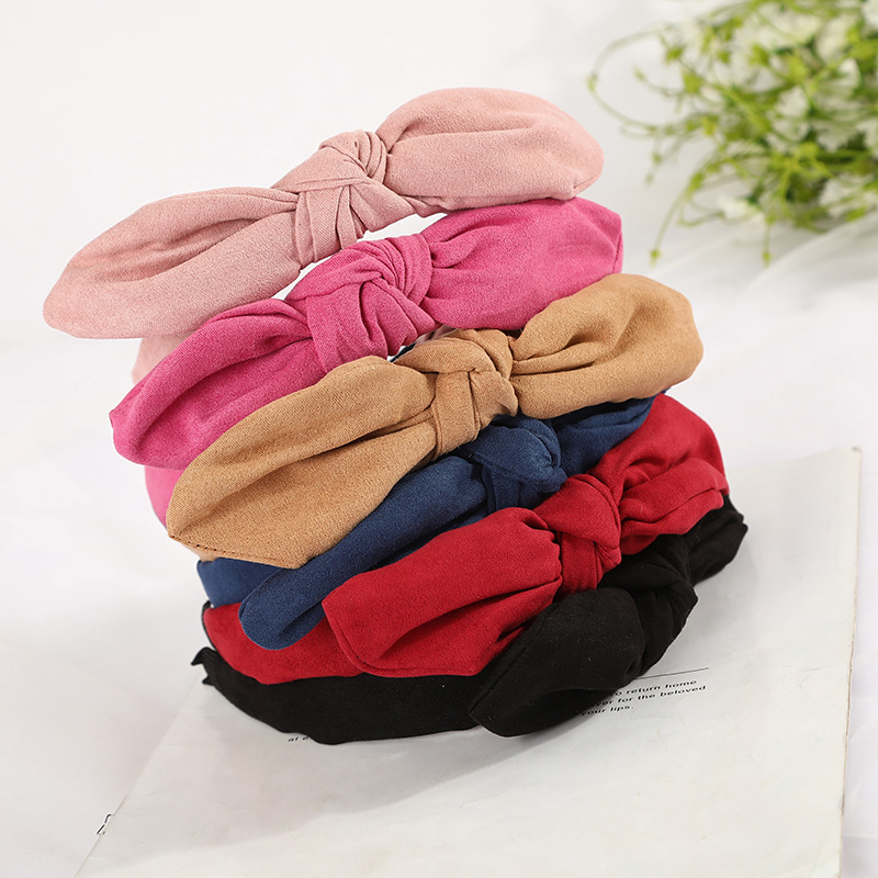 Korean version of the new headband rabbit ears solid color bow headband simple cute hair band headwear women Wholesale
