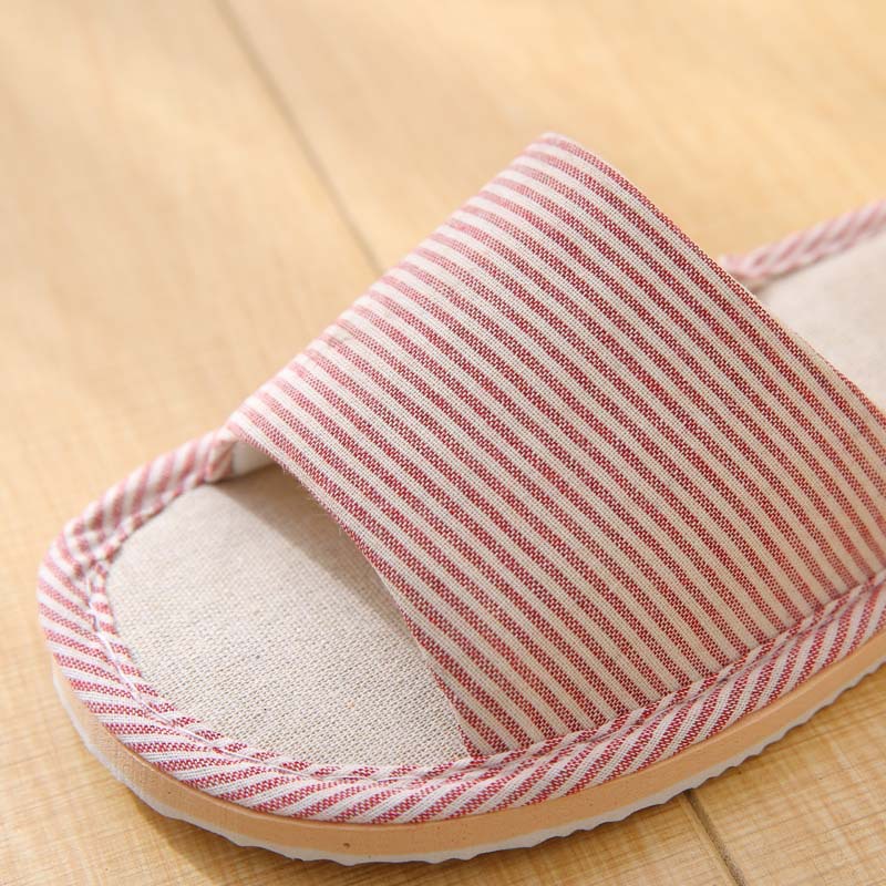 Four seasons linen home slippers indoor home floor EVA non-slip couple striped linen slippers for men and women Wholesale