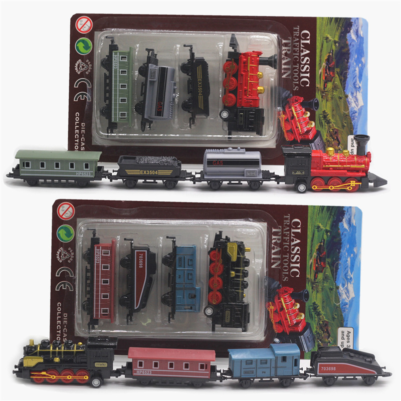 Classic alloy locomotive steam train pull back model 4-piece set retro car model mixed batch hot sale