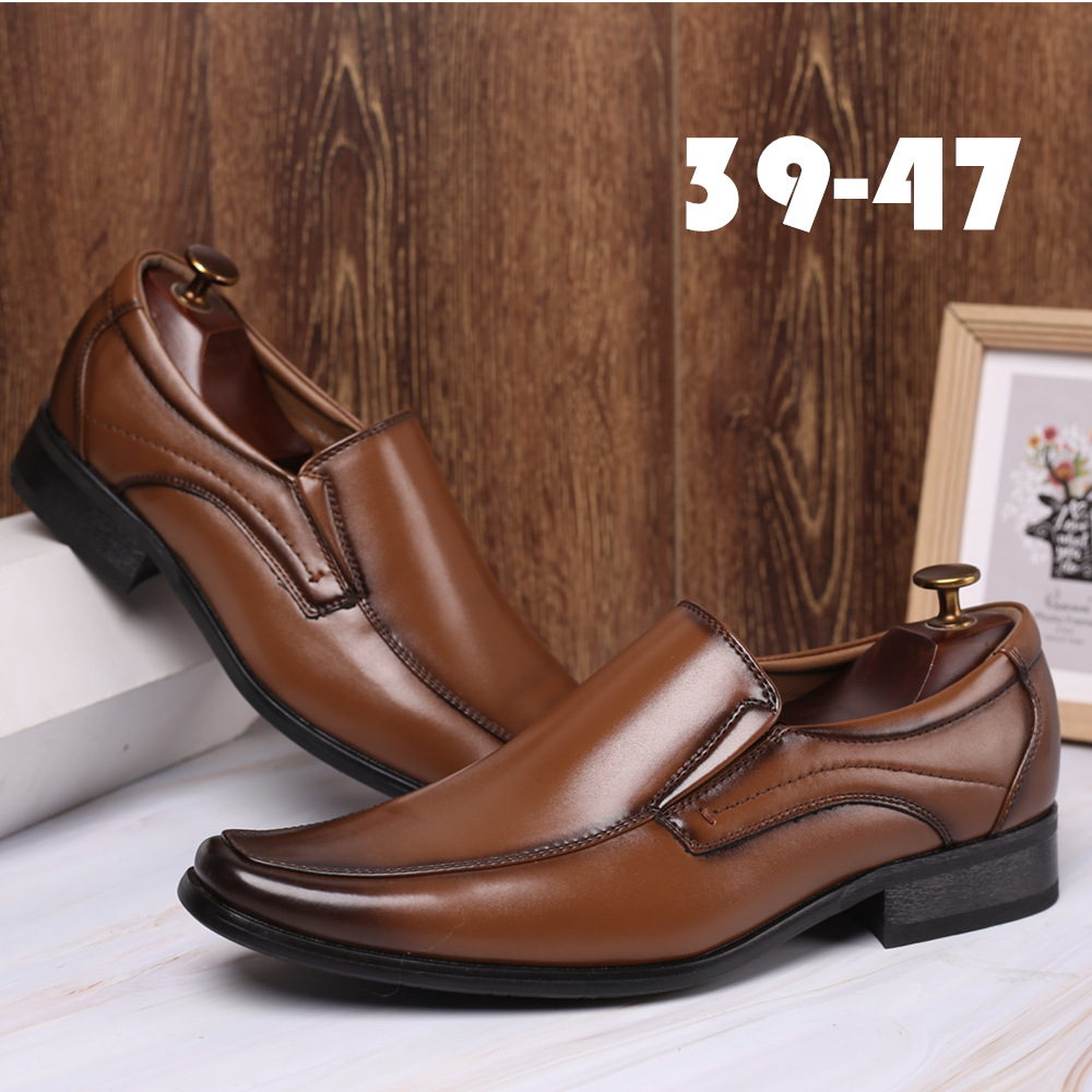 HPIOPL Leather Shoes Men's Color-polished Men's Shoes Slip-on Men's Leather Shoes Small Square-toed Japanese Men's Leather Shoes