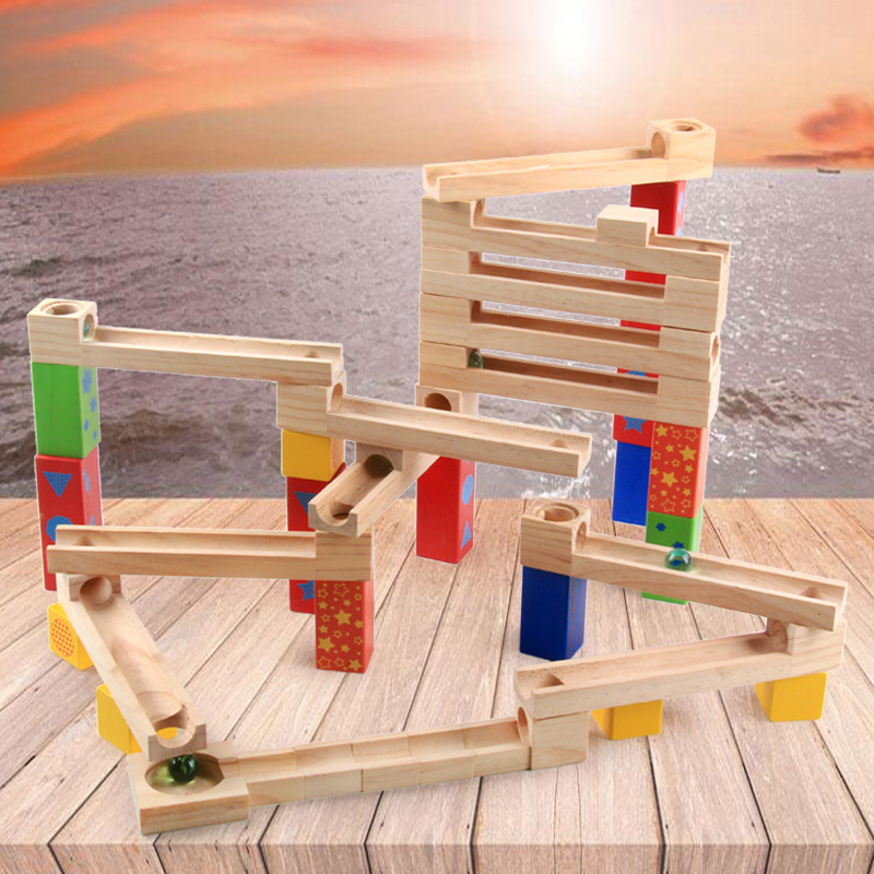 Wooden children's puzzle parent-child ball track slide building blocks stacked high marbles wooden toys wholesale