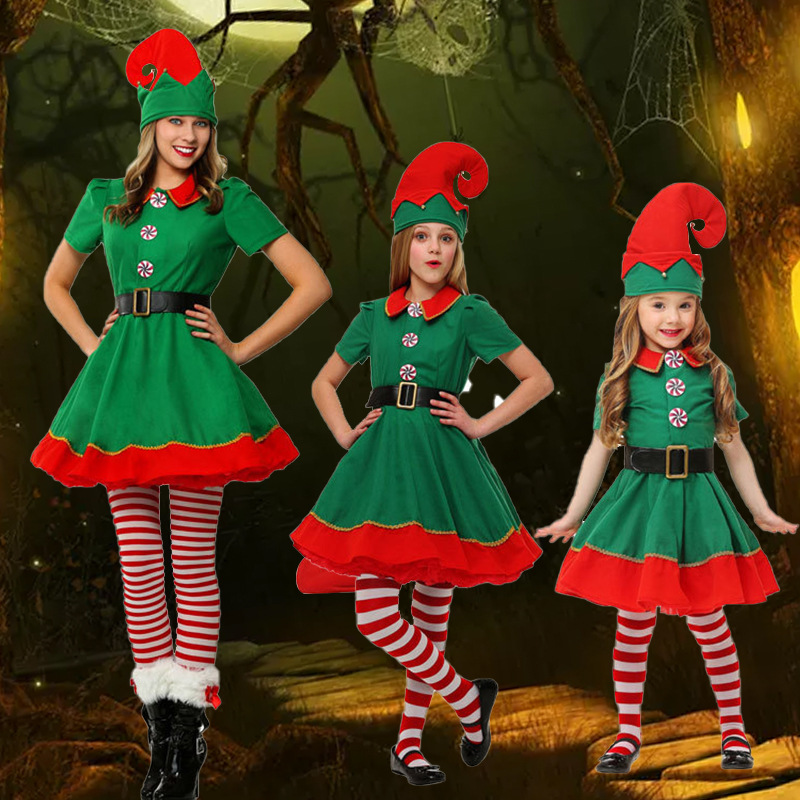 Children's Christmas Performance Costumes Boys and Girls Christmas Elves Dress Up Children's Christmas Clothes Parent-Child Performance Costumes