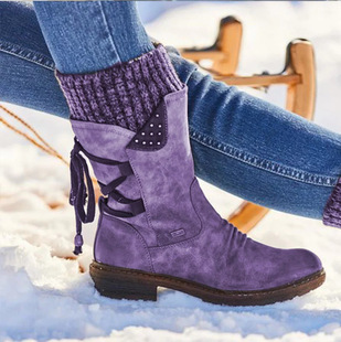 Independent Station 2022 Winter New Women's Boots Large Size Middle Barrel Martins Women's Thick Heel Rear Strap Retro Women's Leather Boots