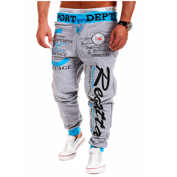 New Casual Pants Men's Drawstring Elastic Waist Letter Print Loose Sports Pants