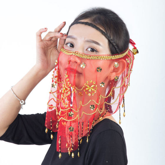 Belly Dance Veil Plum Sequins Indian Dance Costume Accessories Belly Dance Performance Props Multicolor Female