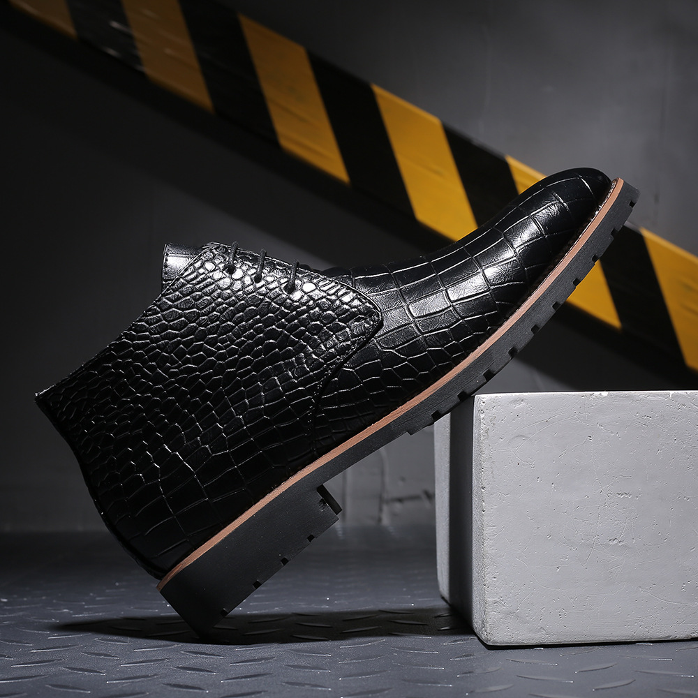 New Men's Pointed Toe Casual Shoes Men's Leather Boots Front Lace-up Martin Boots Large Size Men's Shoes Cross-border Foreign Trade Leather Shoes