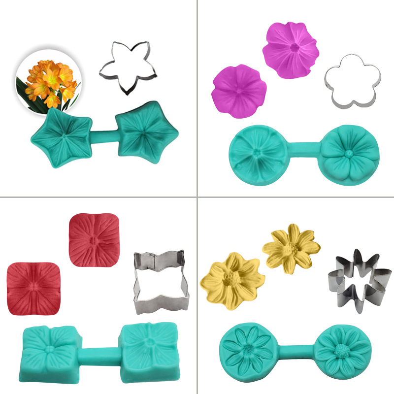2-piece set green flip sugar leaf mold leaf silicone mold flower stainless steel cutting mold chocolate plum blossom mold