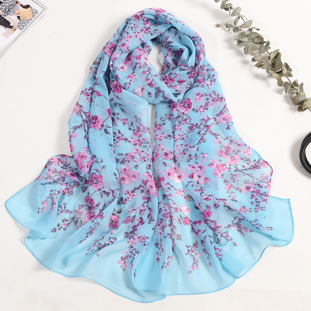 Chiffon cold fragrant plum sunscreen scarf Korean beach towel wholesale long ladies silk scarf decorative store gift