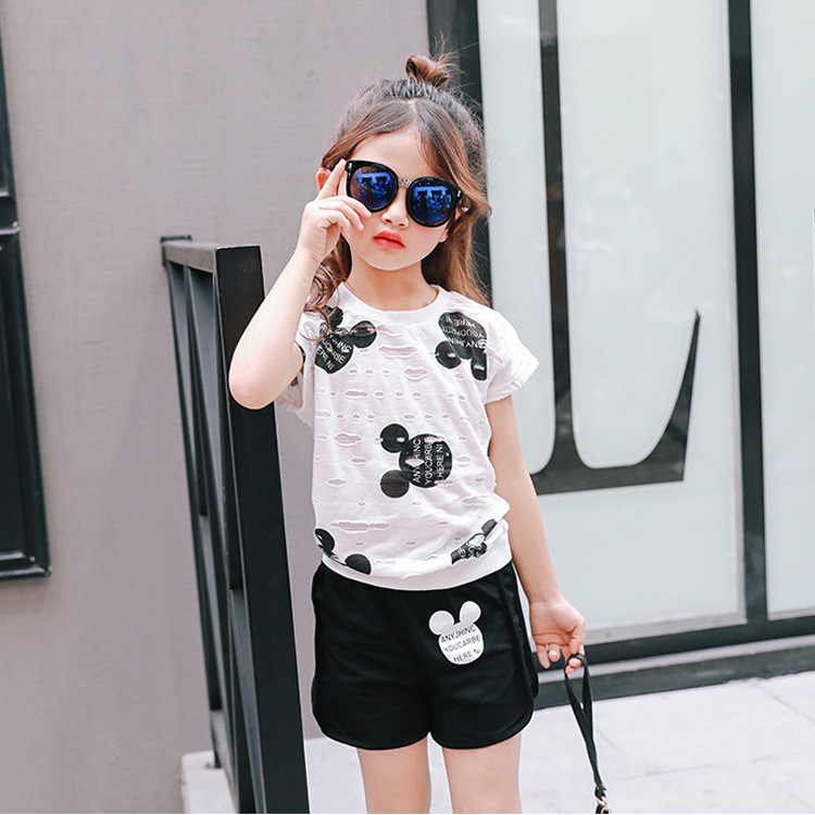 2020 New Korean Style Summer Dress Girls' Short Sleeve + Shorts Two-Piece Set Children's Two-Piece Set