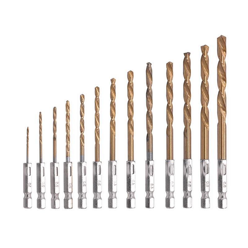 Hexagon shank twist drill 13PCs high speed steel titanium plated 1.5-6.5mm set electric drill air batch hole twist drill